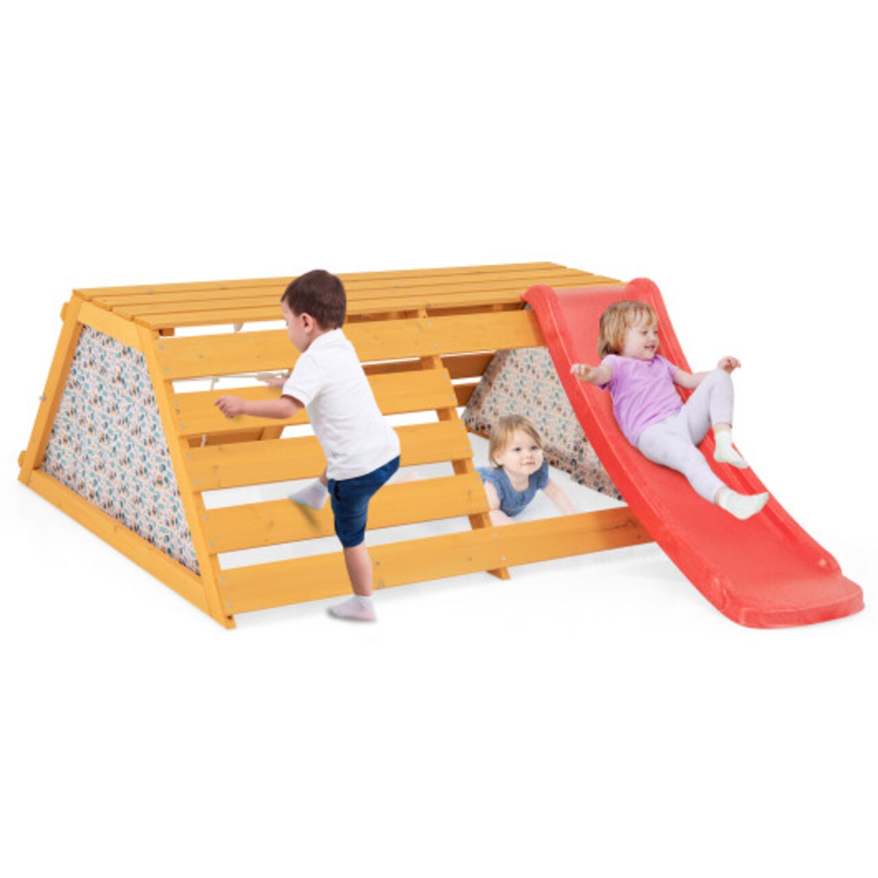 Wooden 5-in-1 Jungle Gym Indoor Playground Slide Rock Climber Rope Wall